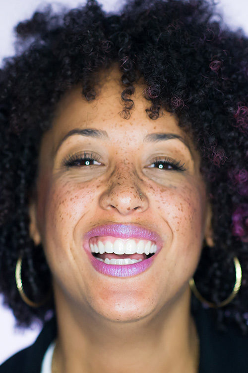 Chloe Jackman Smiling Wearing Purple Haze Hemp Organics Lipstick